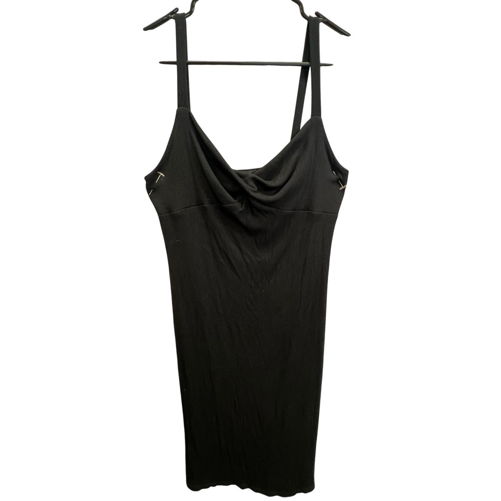Y2K Black Ribbed Bodycon Mini Dress Large Grunge Chic 90s Style‎